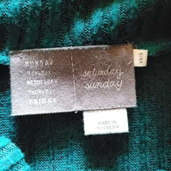 Anthropologie Saturday Sunday Green Rib Knit Sweater Cowl Neck Size XS/S - Picture 7 of 11